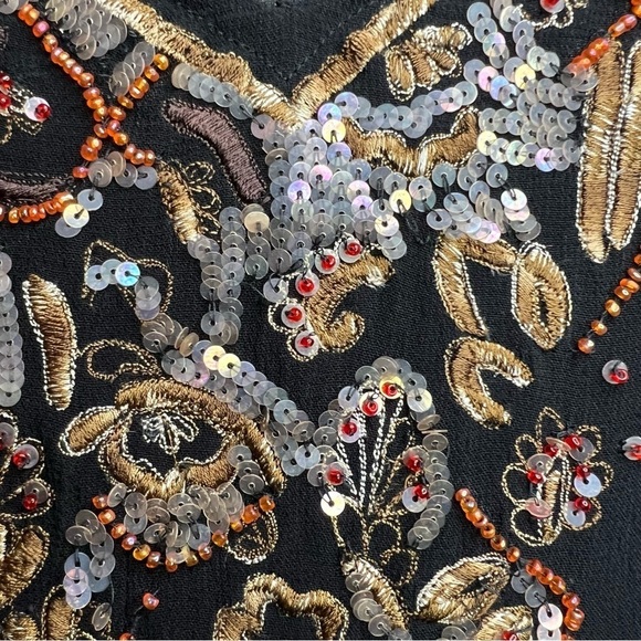 Chico's Uniquely Embellished Beaded V Neck Pullover Blouse Top Sz L Black Boho - Picture 2 of 11